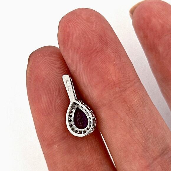 14k White Gold Diamonds And Tanzanite Pear Shape Pendant - Picture 3 of 7
